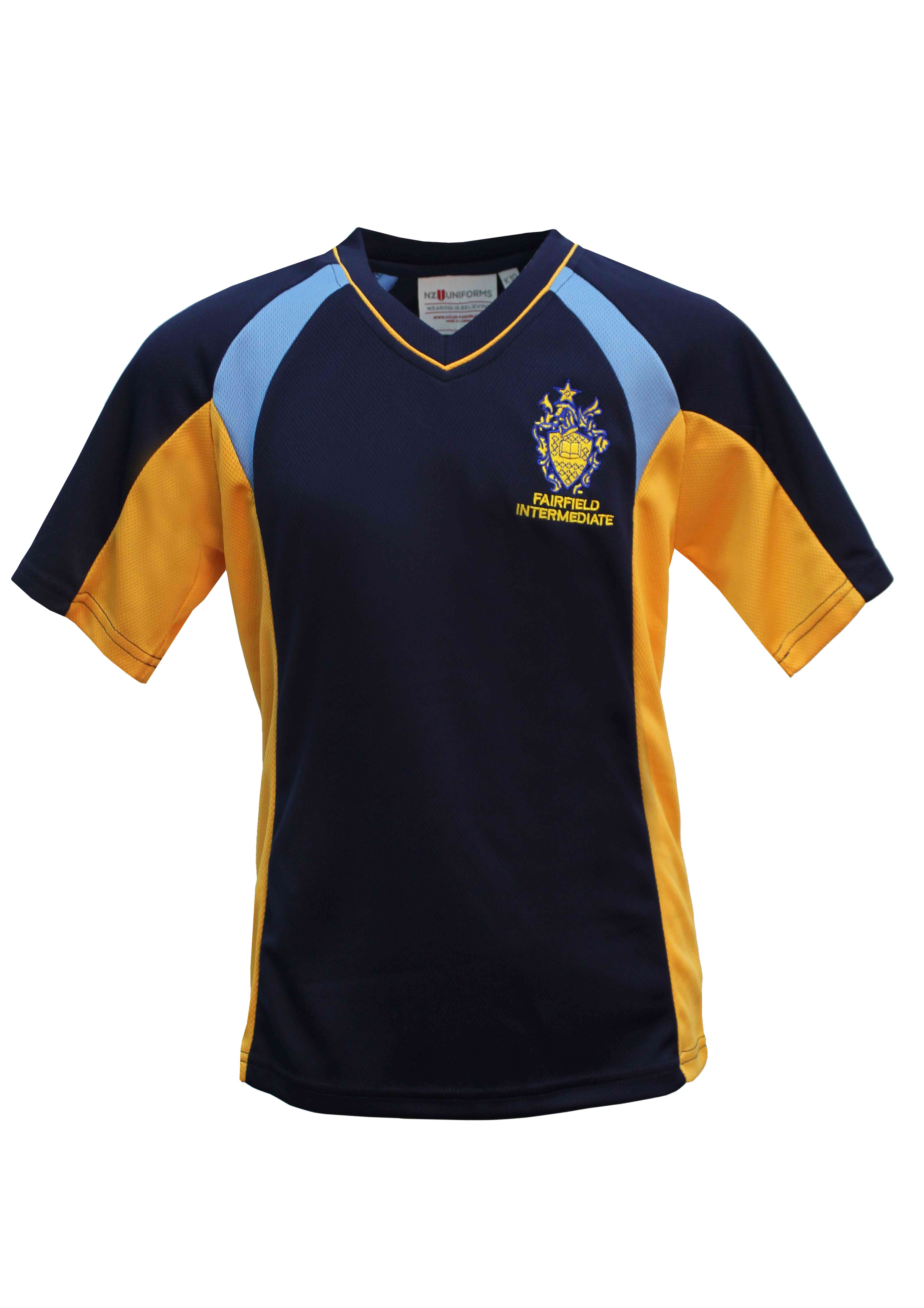 Fairfield Intermediate PE Tee Navy/Gold/Sky Kids | Fairfield ...